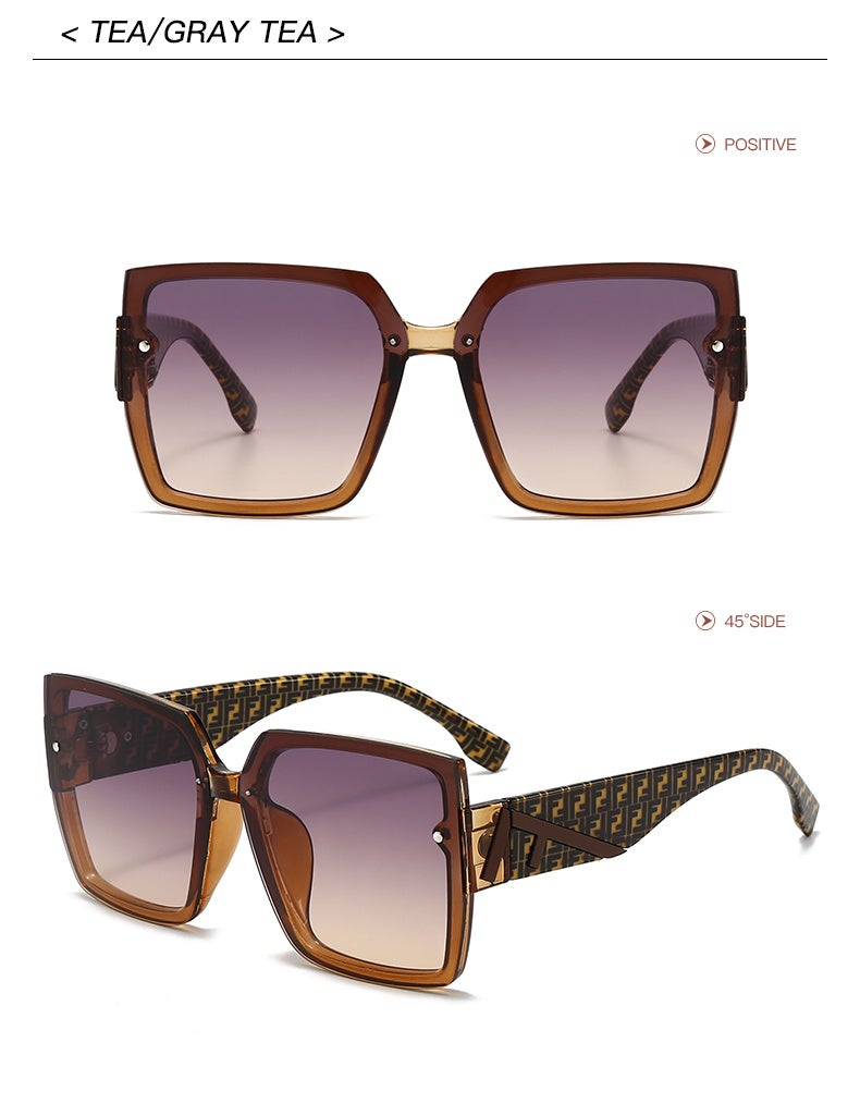 Fendi Oversized Square Gradient Tea Grey Sunglasses FF Monogram Printed Temples UV400 Fashion Shades for Women Daily Driving - Image 2