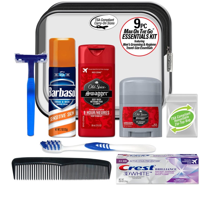 Convenience Kits International Men's Deluxe, 9-Piece Kit with Travel Size TSA Compliant Essentials , Featuring: Old Spice Products in Reuseable Toiletry Bag - Image 2