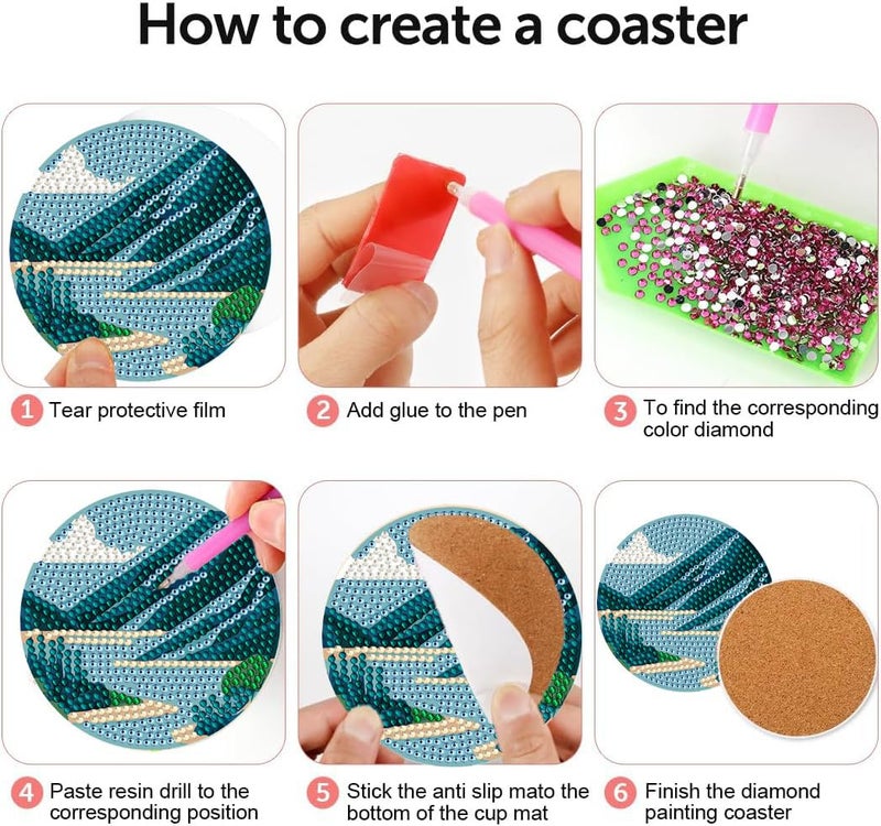 DOTZSO 8 Pcs Diamond Art Coasters Kit with Holder Diamond Art Kits for Adults Beginners Small Diamond Painting Coasters Arts and Crafts for Adults Supplies Item Sets (Landscape) - Image 3