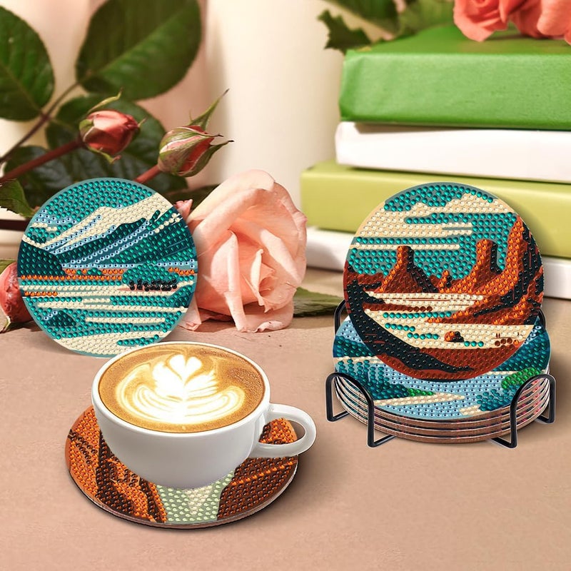 DOTZSO 8 Pcs Diamond Art Coasters Kit with Holder Diamond Art Kits for Adults Beginners Small Diamond Painting Coasters Arts and Crafts for Adults Supplies Item Sets (Landscape) - Image 4