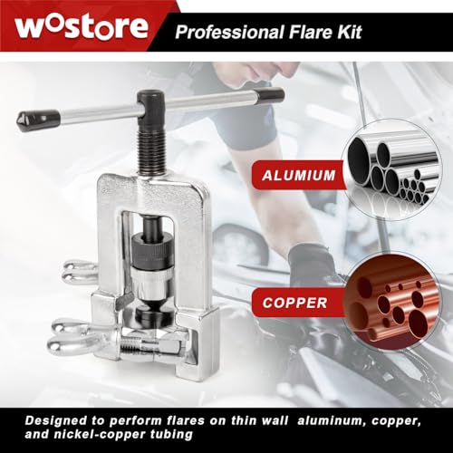 Wostore Professional Brake Line Flare Kit for Single, Double (SAE) Flares & Bubble (ISO) Flares with Tubing Cutter Pipe Reamer for 3/16-5/8" 7 Sizes - Image 4