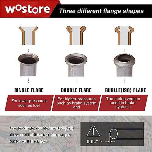 Wostore Professional Brake Line Flare Kit for Single, Double (SAE) Flares & Bubble (ISO) Flares with Tubing Cutter Pipe Reamer for 3/16-5/8" 7 Sizes - Image 3