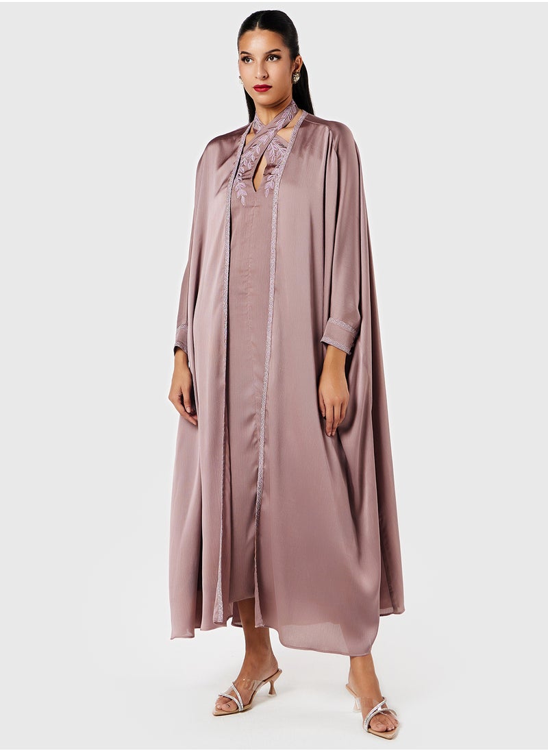 Threadz by Ajooni Embroidered Neck Dress With Jacket  - Image 1