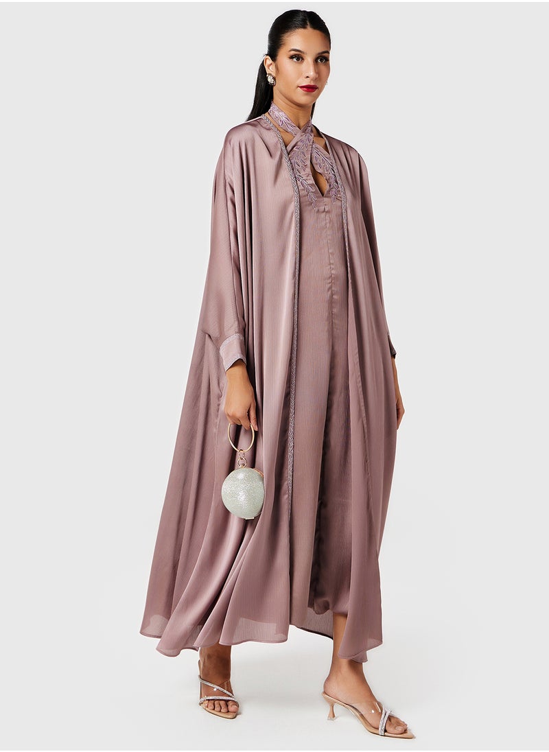 Threadz by Ajooni Embroidered Neck Dress With Jacket  - Image 4