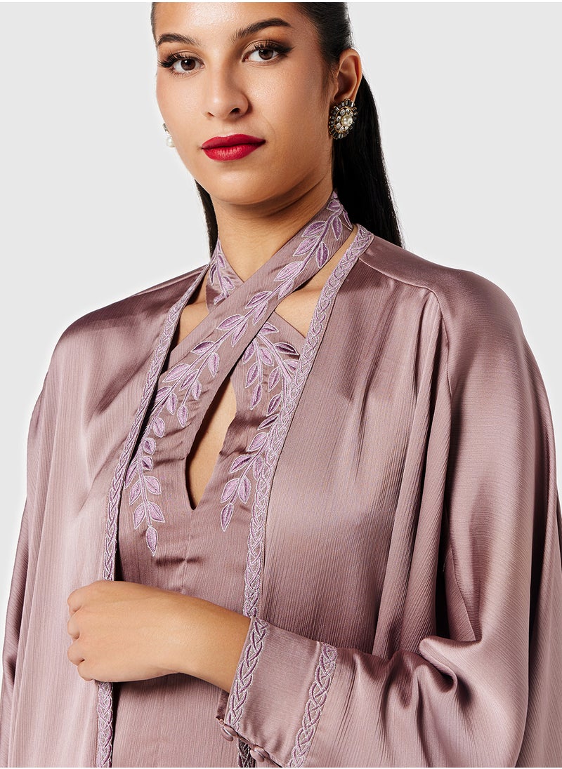 Threadz by Ajooni Embroidered Neck Dress With Jacket  - Image 3