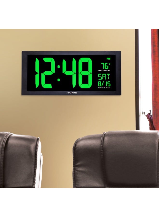 AcuRite 76101M Oversized LED Clock with Indoor Temperature, Date and Fold-Out Stand, 18", Green - Image 5