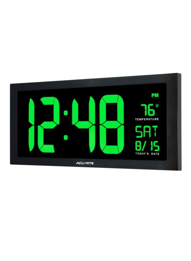 AcuRite 76101M Oversized LED Clock with Indoor Temperature, Date and Fold-Out Stand, 18", Green - Image 3