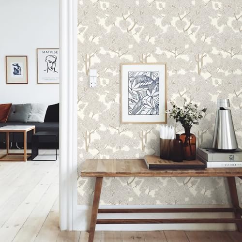 JiffDiff Tree Wallpaper Peel and Stick Jungle Wall Paper Forest Mural Stick on Wallpaper Modern Waterproof Self Adhesive Contact Paper (17.3" x 120" Cream) - Image 4