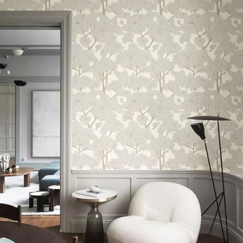 JiffDiff Tree Wallpaper Peel and Stick Jungle Wall Paper Forest Mural Stick on Wallpaper Modern Waterproof Self Adhesive Contact Paper (17.3" x 120" Cream) - Image 2