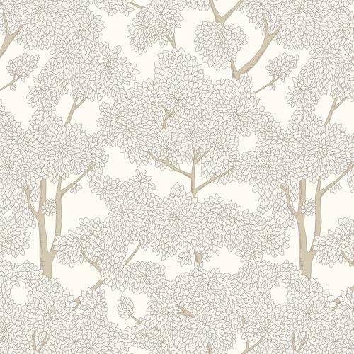 JiffDiff Tree Wallpaper Peel and Stick Jungle Wall Paper Forest Mural Stick on Wallpaper Modern Waterproof Self Adhesive Contact Paper (17.3" x 120" Cream) - Image 1