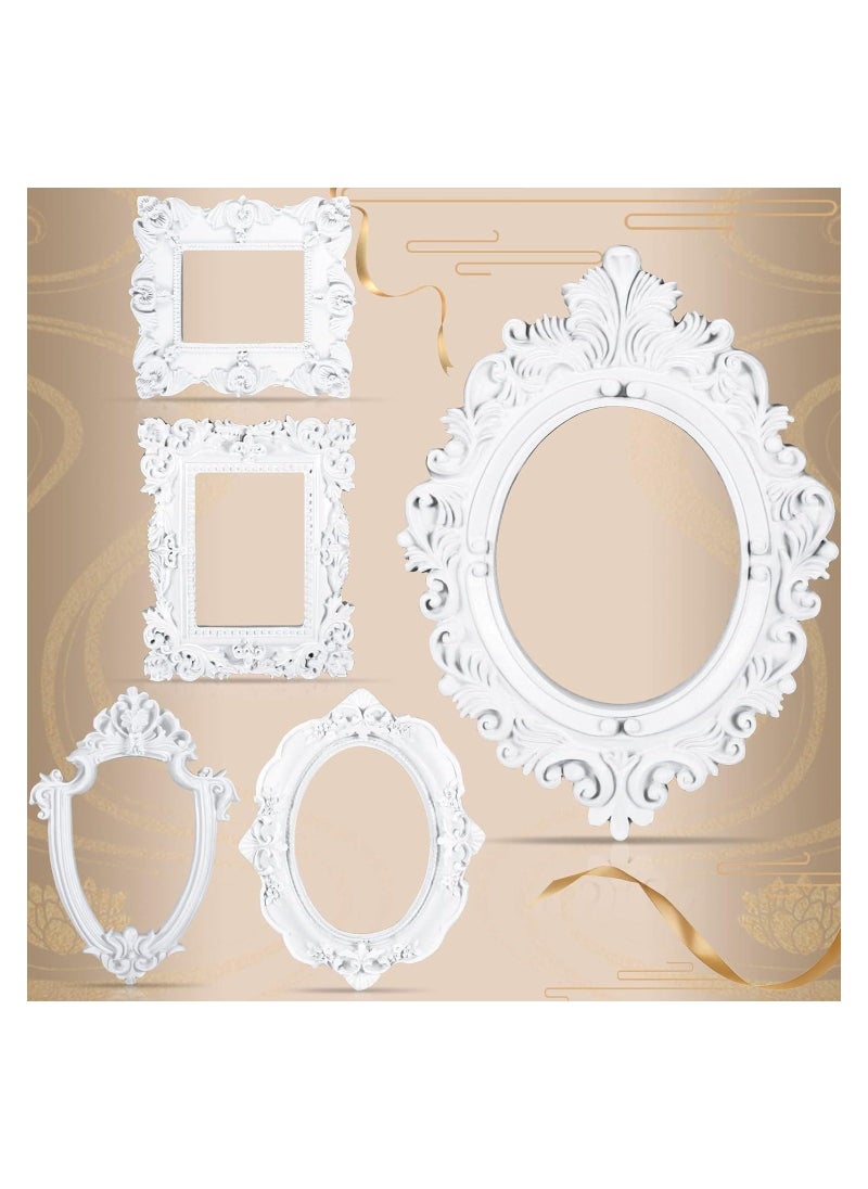 5 Pcs Vintage Resin Picture Frame, Antique Photo Resin Frame, Oval Rectangle Wall Hanging, Resin Jewelry Display Frame Photography Photo Frame DIY Photo Frame for Phone Photo Home Decoration (White) - Image 1