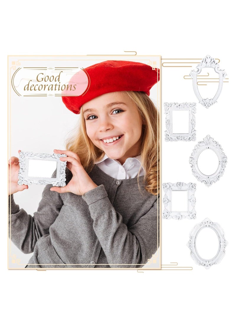 5 Pcs Vintage Resin Picture Frame, Antique Photo Resin Frame, Oval Rectangle Wall Hanging, Resin Jewelry Display Frame Photography Photo Frame DIY Photo Frame for Phone Photo Home Decoration (White) - Image 3