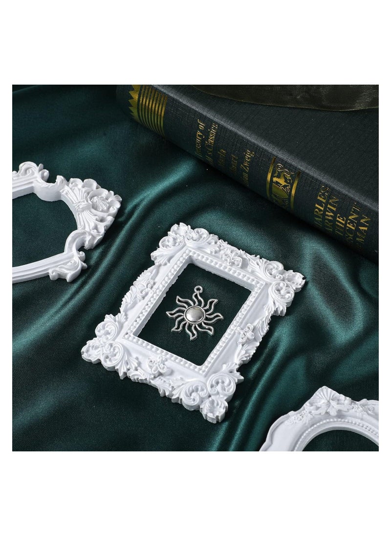 5 Pcs Vintage Resin Picture Frame, Antique Photo Resin Frame, Oval Rectangle Wall Hanging, Resin Jewelry Display Frame Photography Photo Frame DIY Photo Frame for Phone Photo Home Decoration (White) - Image 4