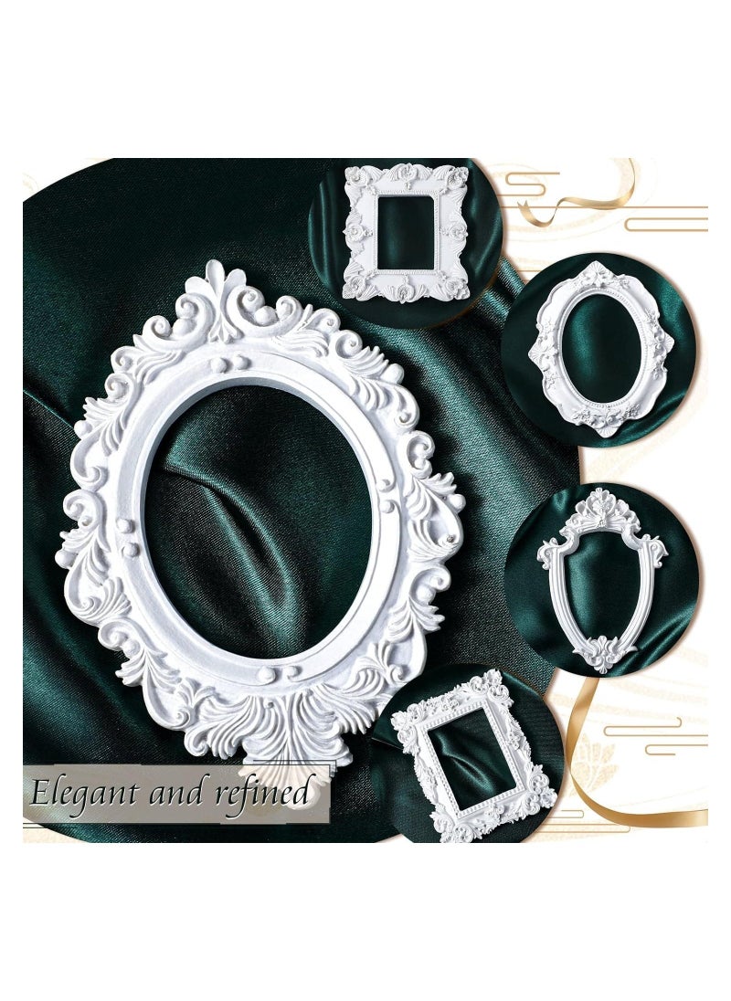 5 Pcs Vintage Resin Picture Frame, Antique Photo Resin Frame, Oval Rectangle Wall Hanging, Resin Jewelry Display Frame Photography Photo Frame DIY Photo Frame for Phone Photo Home Decoration (White) - Image 5