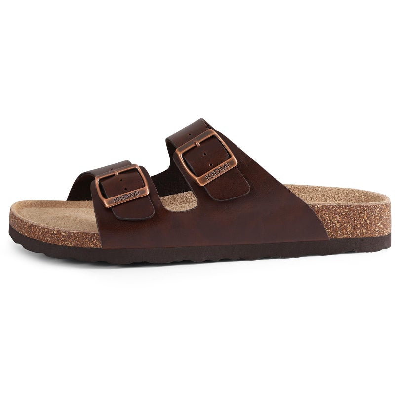 KIDMI Unisex Genuine Suede Summer Sandals Arch Support Cork Footbed Slide Sandals with Double Adjustable Buckle for Women Men, Dark Brown Oily 39 - Image 3