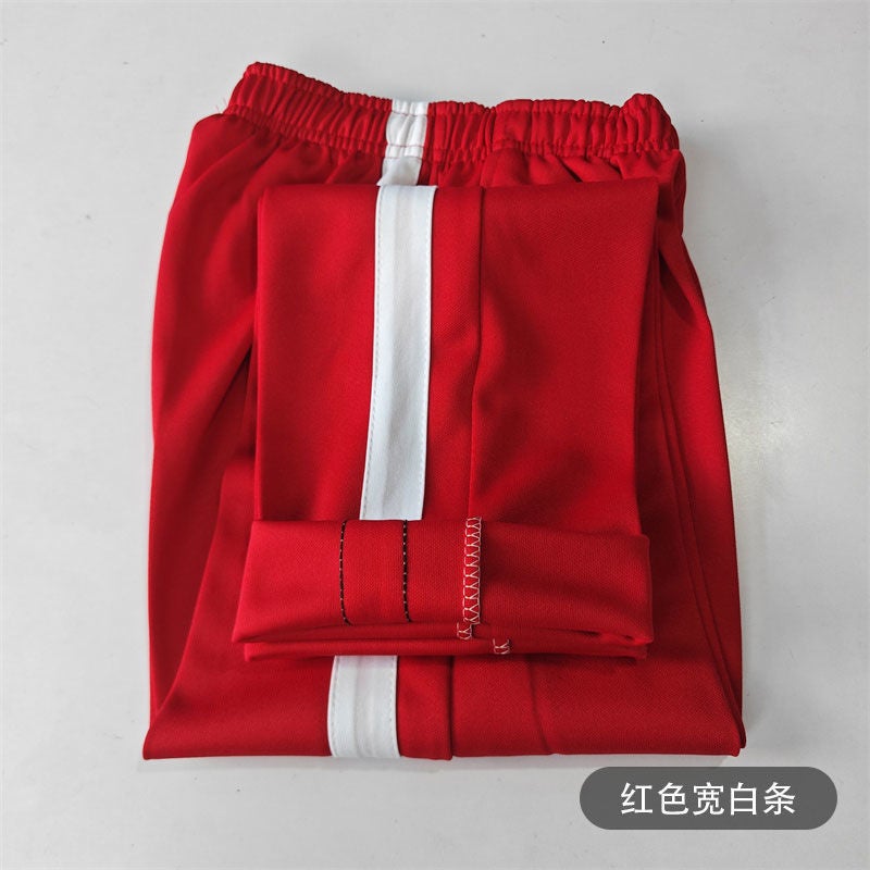 Winter Fleece-Lined Thickened School Uniform Pants With White And Yellow Stripes And Red, Extra Large Size - Image 3