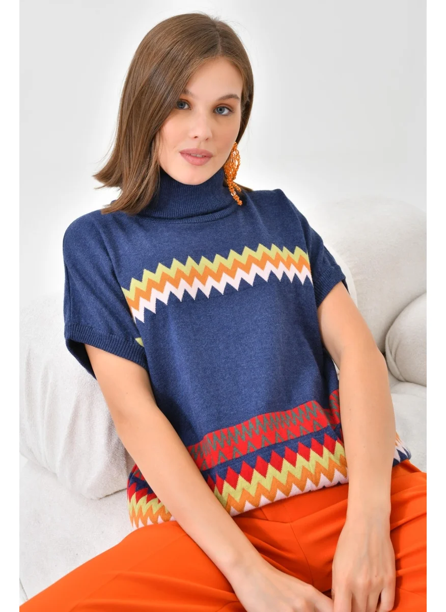 جارمي Women's Ethnic Patterned Sweater Indigo