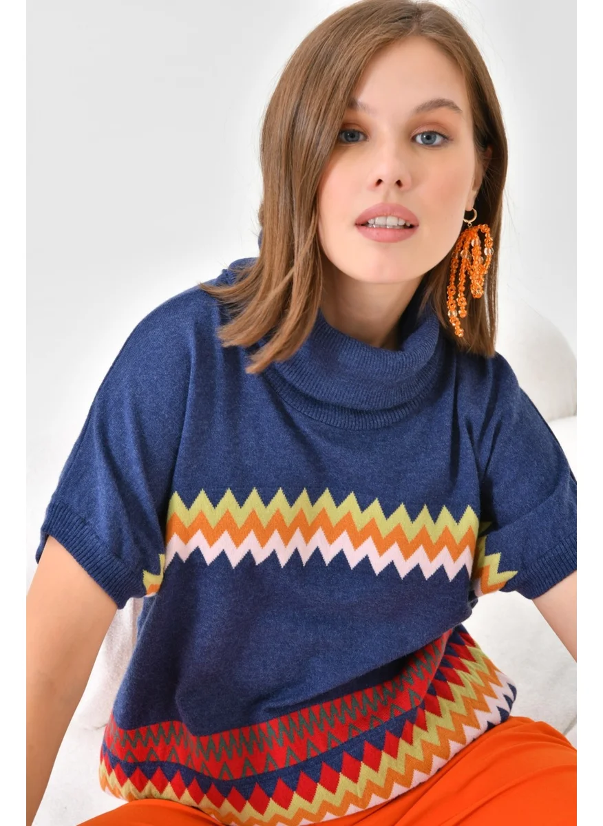 جارمي Women's Ethnic Patterned Sweater Indigo