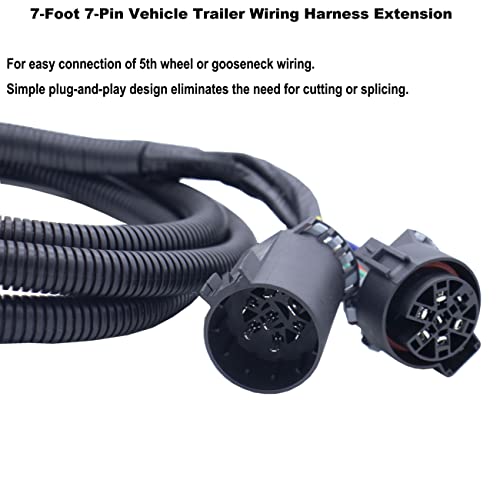 MOCW 7-Foot 7-Pin Vehicle Trailer Wiring Harness Extension Truck Bed Extension for 5th Wheel and Gooseneck Trailers for Chevrolet, Dodge, Ford, GMC,Nissan, Ram Toyota - Image 3