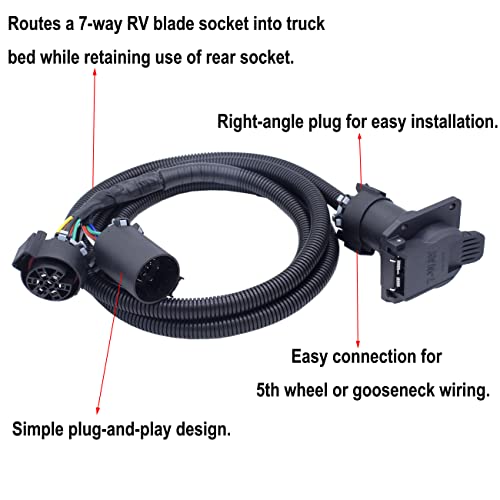 MOCW 7-Foot 7-Pin Vehicle Trailer Wiring Harness Extension Truck Bed Extension for 5th Wheel and Gooseneck Trailers for Chevrolet, Dodge, Ford, GMC,Nissan, Ram Toyota - Image 2