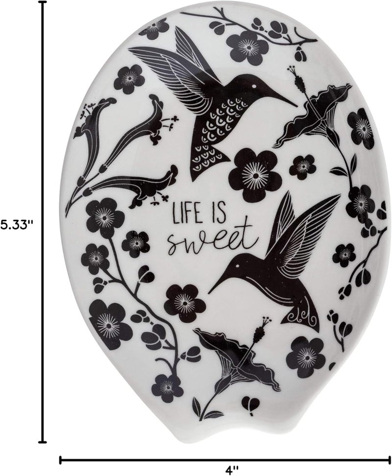 Karma , Boho Spoon Rest, Black and White Ceramic Spoon Rest, Ceramic Spoon Rest for Countertop, Hummingbird - Image 5