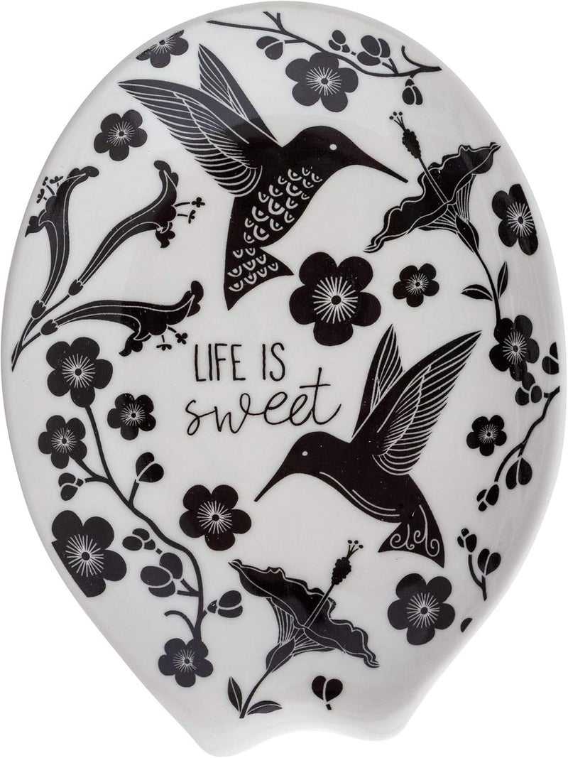 Karma , Boho Spoon Rest, Black and White Ceramic Spoon Rest, Ceramic Spoon Rest for Countertop, Hummingbird - Image 1