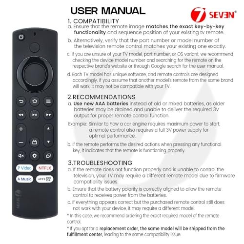 7-Seven 7SEVEN® Compatible for Amazonbasics Tv Remote Original Replacment of Smart Android Amzon Basics Television Without Alexa Feature and Non Voice Command - Image 4