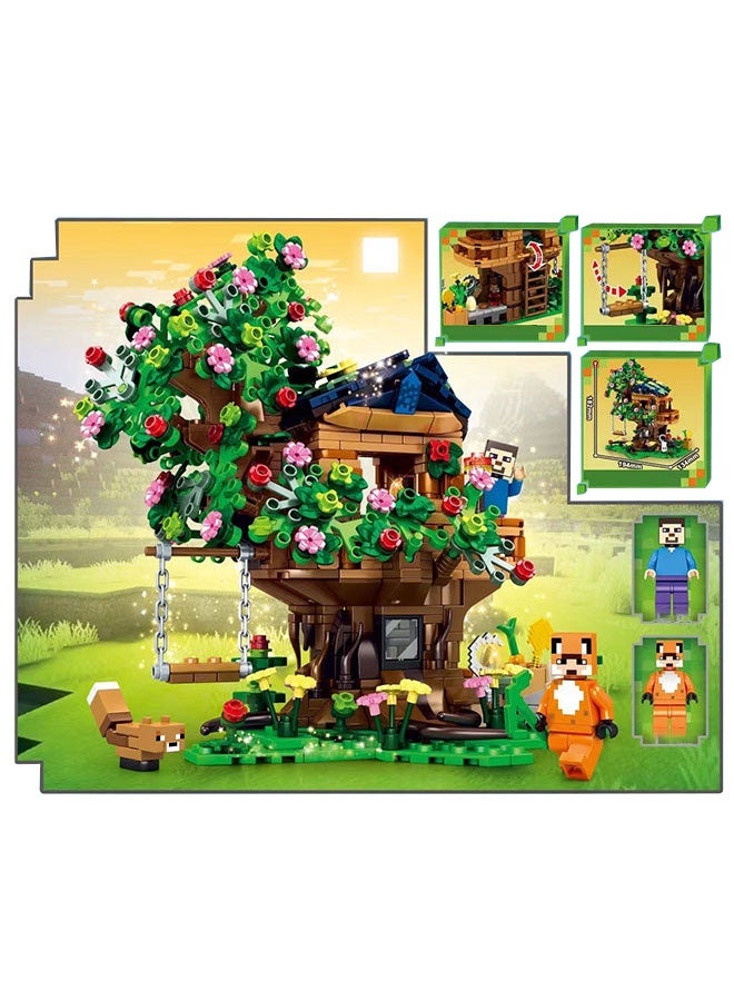 My World Forest Tree House Building Kit, 611+PCS Adventure Playset with Swing and Animals