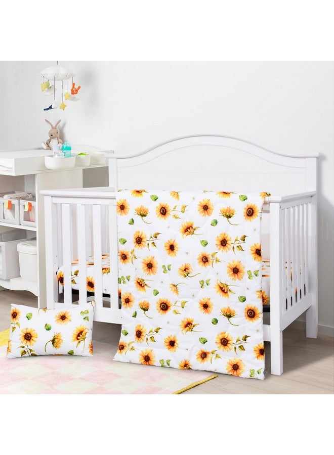 JISEN 3 Piece Baby Crib Bedding Set for Girls - Soft Floral Crib Comforter Set with Crib Sheet Comforter and Pillowcase Sunflowers - Image 2