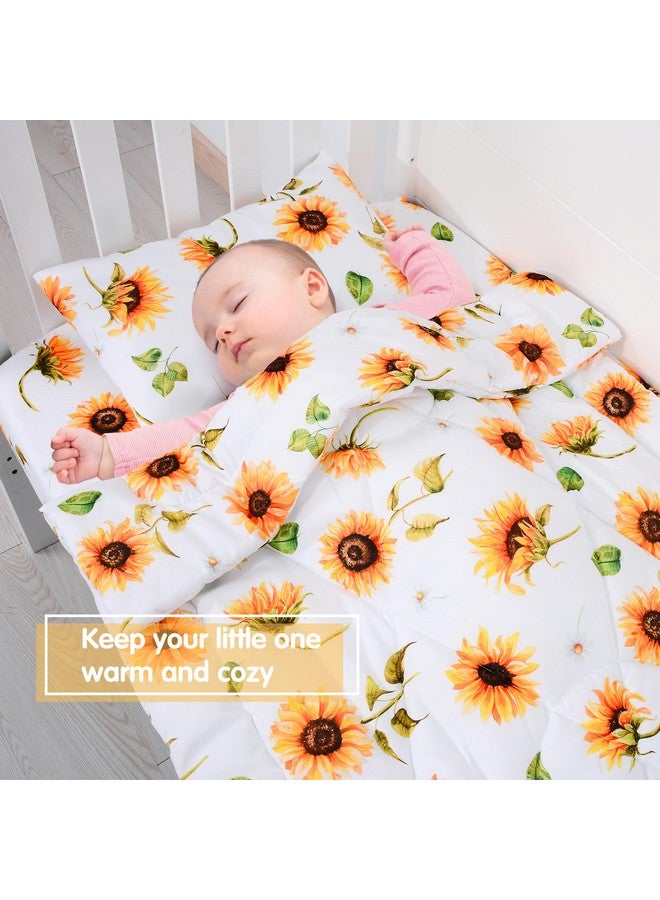 JISEN 3 Piece Baby Crib Bedding Set for Girls - Soft Floral Crib Comforter Set with Crib Sheet Comforter and Pillowcase Sunflowers - Image 5
