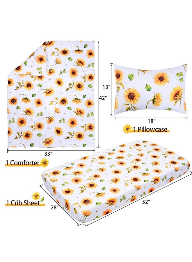 JISEN 3 Piece Baby Crib Bedding Set for Girls - Soft Floral Crib Comforter Set with Crib Sheet Comforter and Pillowcase Sunflowers - Image 4