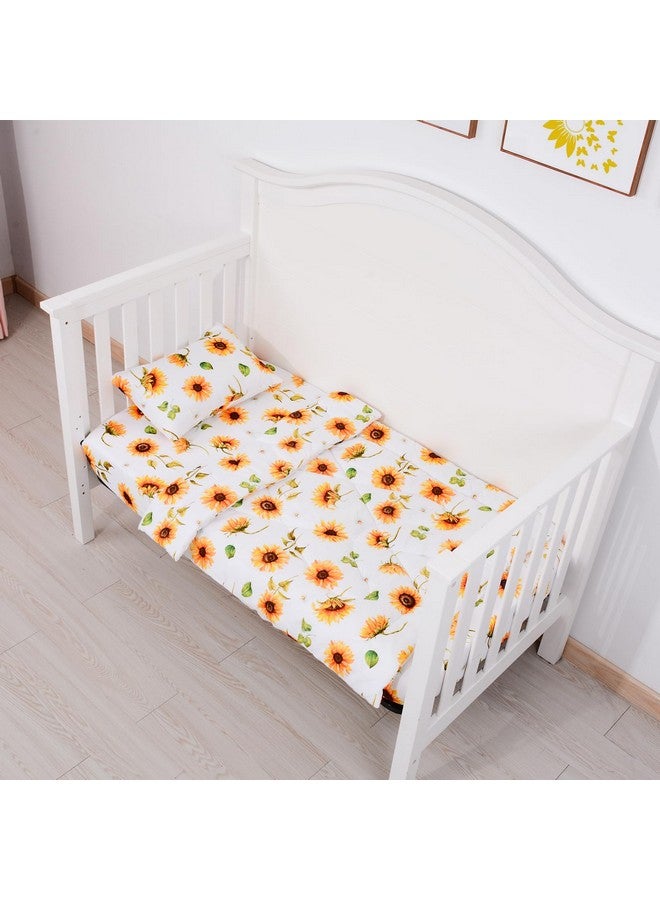 JISEN 3 Piece Baby Crib Bedding Set for Girls - Soft Floral Crib Comforter Set with Crib Sheet Comforter and Pillowcase Sunflowers - Image 3