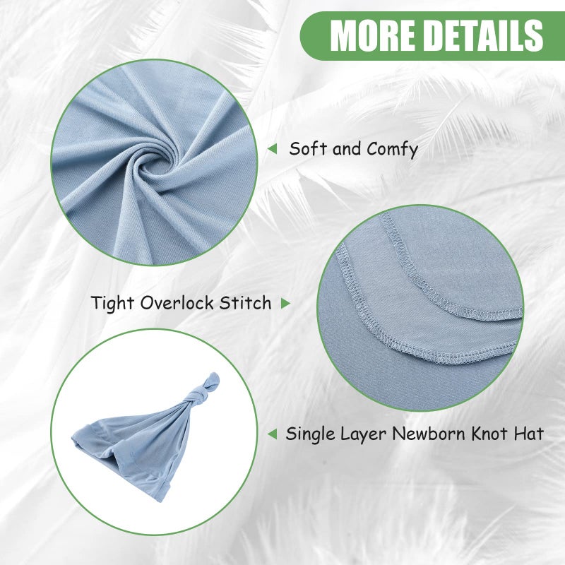 iEvolve Cotton Knitted Baby Swaddle Blanket with Hat Headband Set Newborn Swaddle Wrap Receiving Blankets for Baby Girl Boy 35" x 35"(Lightblue) - Image 4