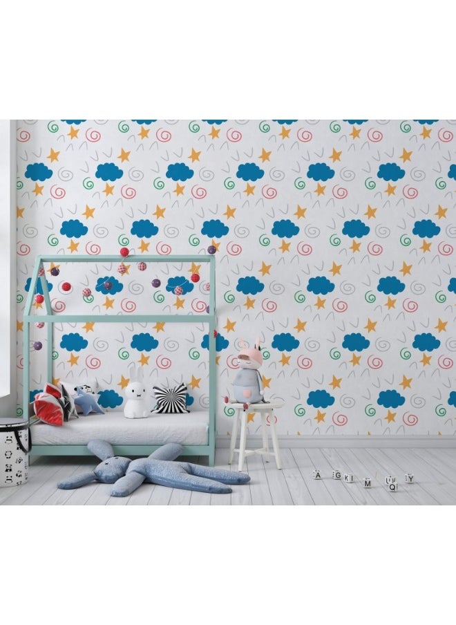 Home Gallery - Children Fairy Pattern From Start Of A Cloud Of Check Marks Of Spirals Fabric Wallpaper Covers An Area ​​Up To 4.2Mx3M With Adhesive  And Smoothing Tool - Image 1