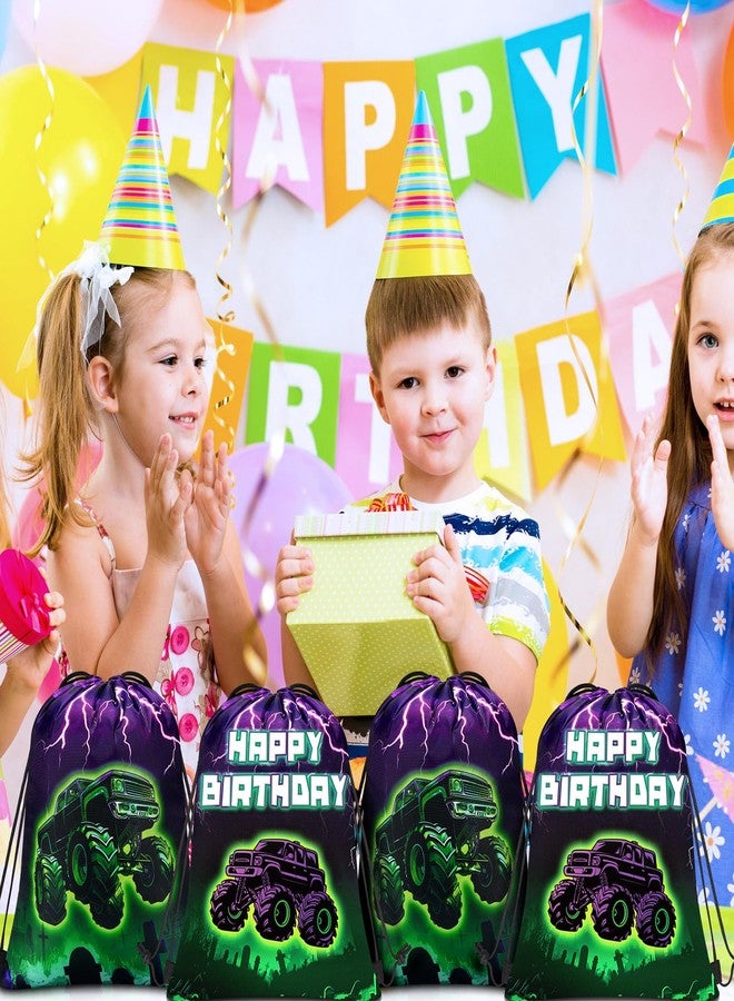 Yeyeplum 24 Pieces Monster Truck Party Drawstring Bags Kids Green Purple Trucks Christmas Birthday Party Gift Bag Grave Backpack Candy Goodie Favor Bags for Racing Car Parties Decoration Supplies - Image 5