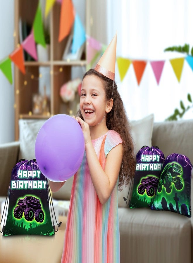 Yeyeplum 24 Pieces Monster Truck Party Drawstring Bags Kids Green Purple Trucks Christmas Birthday Party Gift Bag Grave Backpack Candy Goodie Favor Bags for Racing Car Parties Decoration Supplies - Image 4