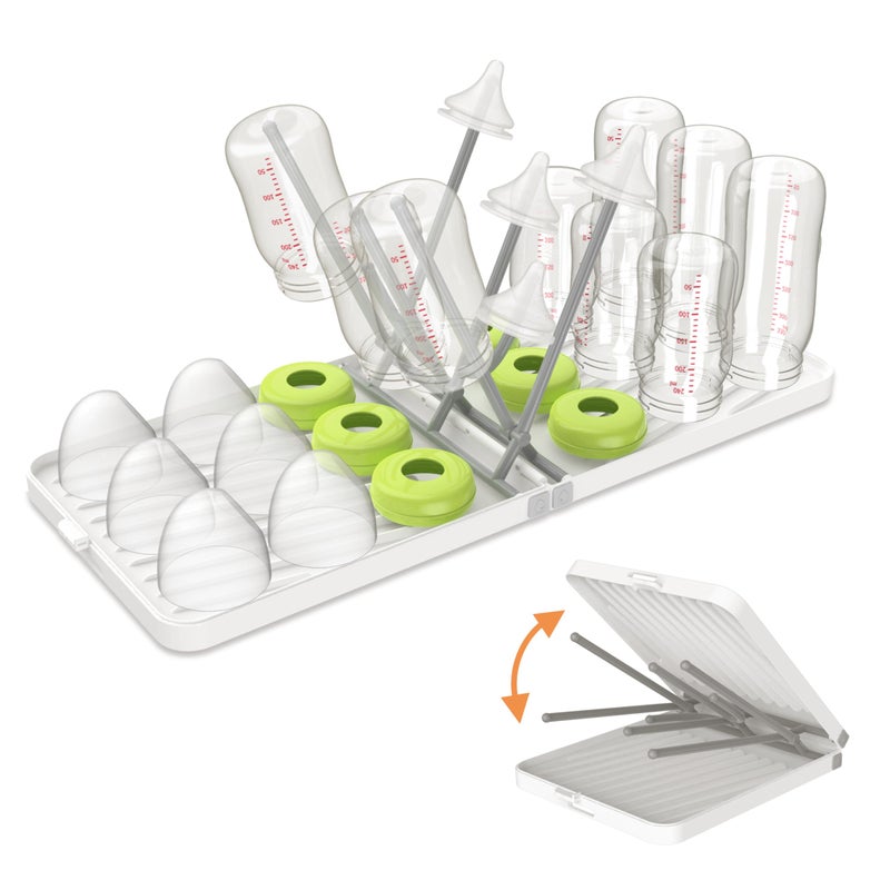 YOTIME Baby Bottle Drying Rack with Drainer, Foldable & Space Saving Drying Rack for Baby Bottles, Nipple and Accessories, White - Image 1