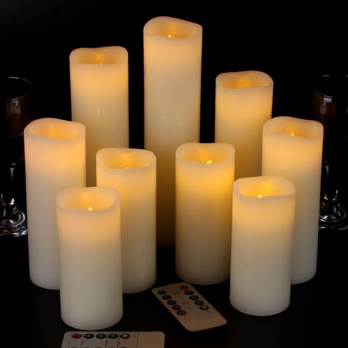 FLAMELESS CANDLES BATTERY OPERATED CANDLES REAL WAX PILLAR LED CANDLES WITH 10KEY REMOTE AND CYCLING 24 HOURS TIMER IVORY 4 5 6 7 8 9