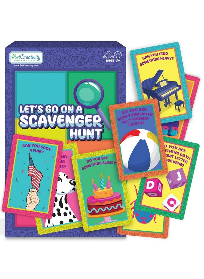 ArtCreativity Scavenger Hunt for Kids (Indoor/Outdoor) - 50 Cards in Sturdy Box - Seek and Find Road Trip Games - Car Activities for Kids - Travel-Friendly Bag - Indoor Scavenger Hunt Game - Image 1
