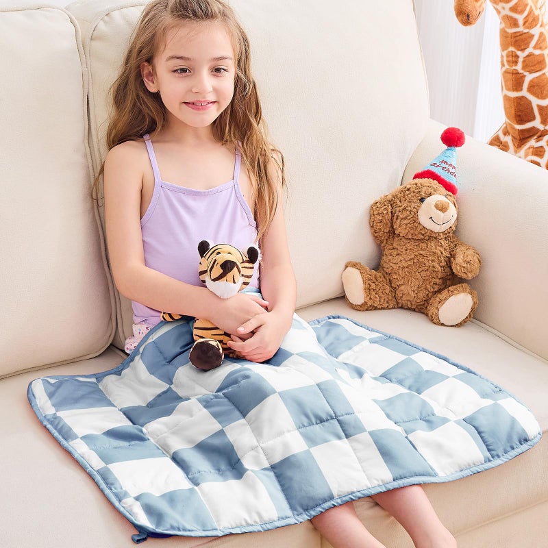 yescool Blue Checkered Weighted Lap Pad 2 Pounds Cooling Weighted Lap Blanket Plaid Small Weighted Blanket Weighted Throw Blankets Gift for Travel Indoor Outdoor 20x30