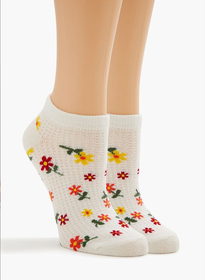 FOREVER 21 Waffle Knit Floral Ankle Socks - Image 1