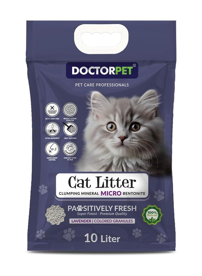 DoctorPet Lavender Scented Clumping Cat Litter – 100% Clumping Micro Bentonite, Instant Strong Clumping, Ultra Absorbent, Dust-Free, Lavender Fragrance, Pet Safe 10L - Image 1