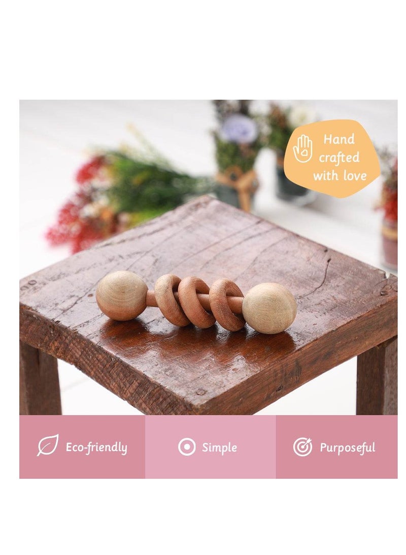 Ariro Baby Toys 1pcs Wooden Wooden rattle-Dumbbell with rings Teething Rattle Beech Wood Bed Ring Baby Bell Teether Educational Baby Gift  - Image 5