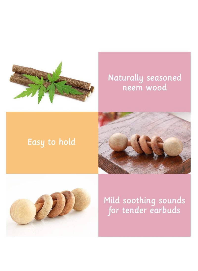 Ariro Baby Toys 1pcs Wooden Wooden rattle-Dumbbell with rings Teething Rattle Beech Wood Bed Ring Baby Bell Teether Educational Baby Gift  - Image 3