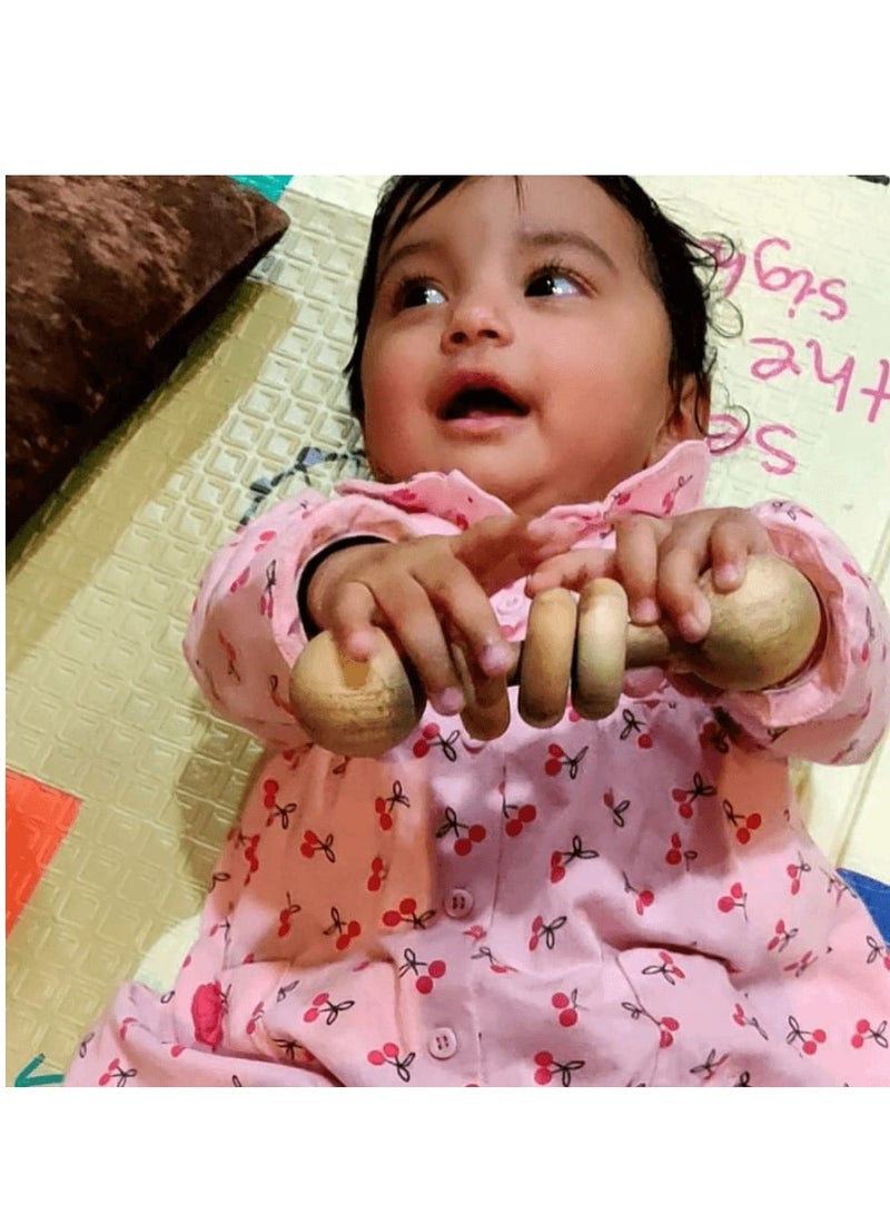 Ariro Baby Toys 1pcs Wooden Wooden rattle-Dumbbell with rings Teething Rattle Beech Wood Bed Ring Baby Bell Teether Educational Baby Gift  - Image 4
