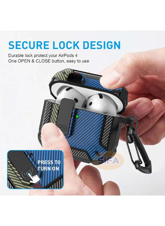 Generic - Airpods 4 Cover, Airpods 4th Generation Case with Lock, Airpods 4 Generation Case Cover with Cleaner Kit, Hard Shell Rugged Shockproof Cover with Keychain for Apple Airpods 4 2024 (Fiber Blue) - Image 1