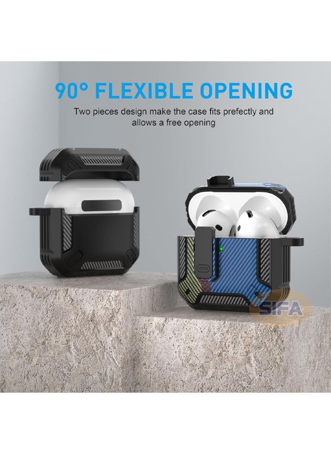 Generic - Airpods 4 Cover, Airpods 4th Generation Case with Lock, Airpods 4 Generation Case Cover with Cleaner Kit, Hard Shell Rugged Shockproof Cover with Keychain for Apple Airpods 4 2024 (Fiber Blue) - Image 1