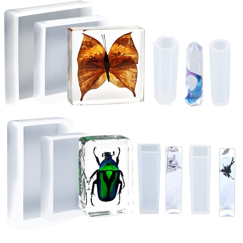 8PCS Resin Molds Silicone KitEpoxy Resin Casting Molds Square Pendant MoldsEpoxy Mold for Resin Jewelry Paperweight DioramaDried Flower Leaf Insect Specimen