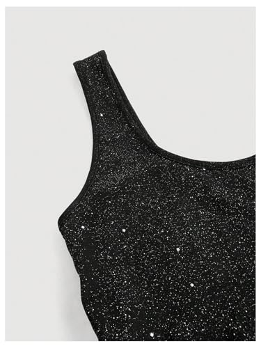 OYOANGLE Women's Glitter Ruched Sleeveless Bodycon Midi Dress Asymmetrical Neck Cocktail Party Dresses Black X-Large - Image 4