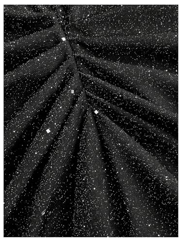 OYOANGLE Women's Glitter Ruched Sleeveless Bodycon Midi Dress Asymmetrical Neck Cocktail Party Dresses Black X-Large - Image 5